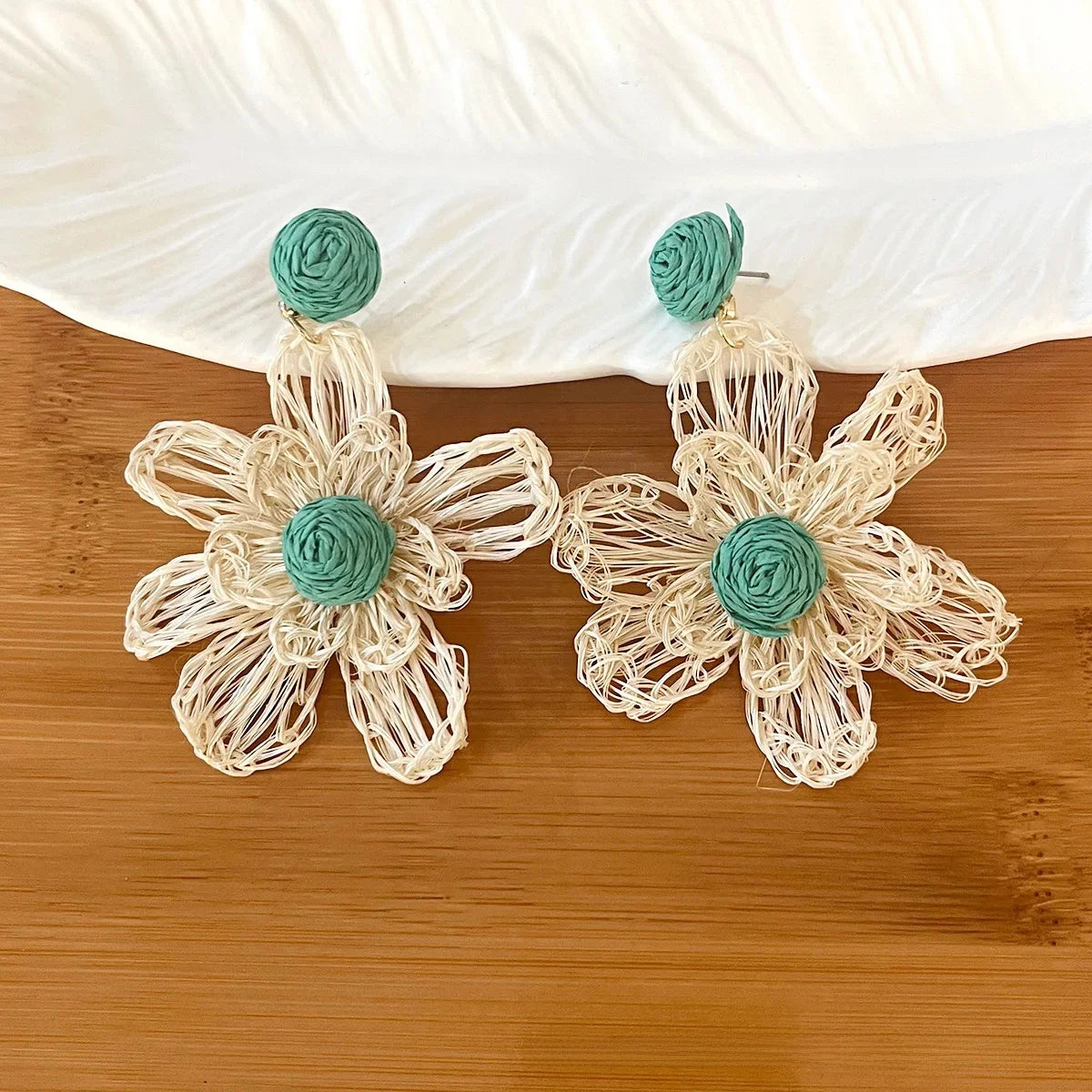Wholesale Bohemian Handmade Woven Flower Earrings