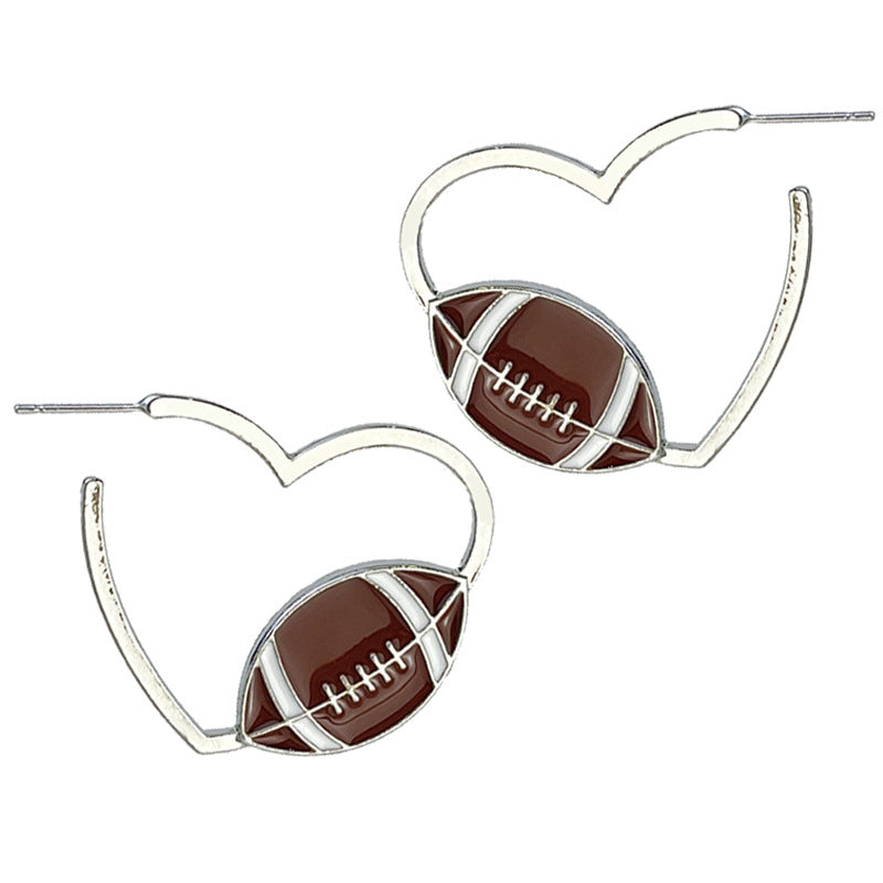 Wholesale 2 Pairs/pack Metal Rugby Sports Theme Basketball Football Softball Alloy Heart Earrings ACC-ES-HY159