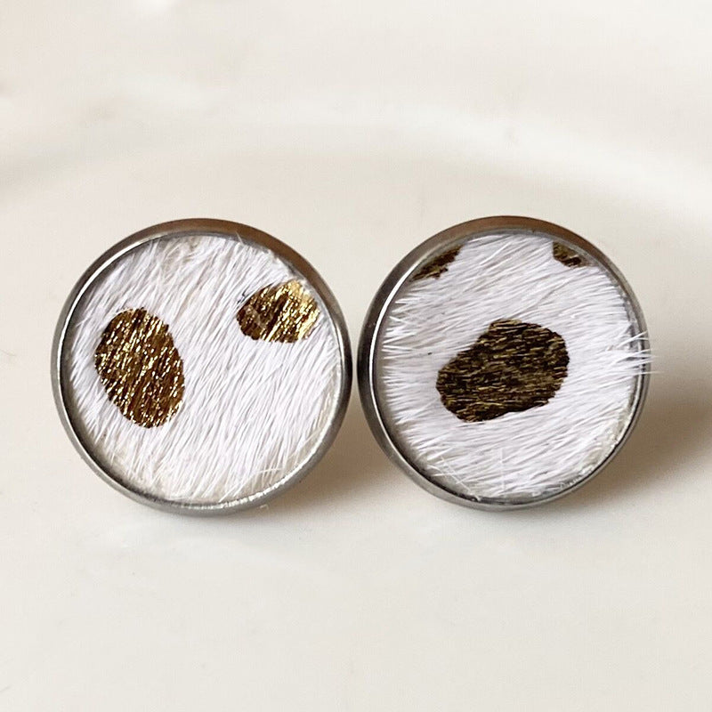 Wholesale 2pcs/ pack Stainless Steel Leopard Print,  Cow Print,  and Horse Hair Stud Earrings