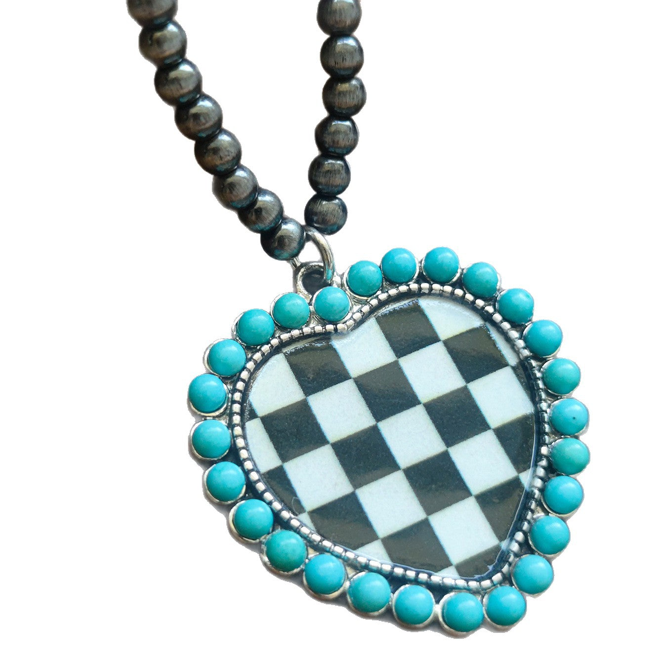 Wholesale Retro Bohemian Heart Pendant Necklace Blue Zinc Alloy Plated Chain Western Cowboy Style Jewelry Accessory
