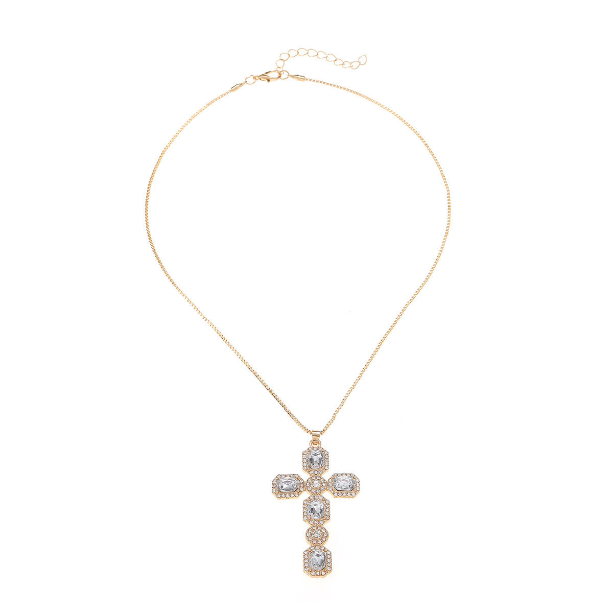 Wholesale Minimalist Cross Pendant Necklace with Rhinestones Zinc Alloy Electroplated Jewelry Accessory for Women Boutique Resale