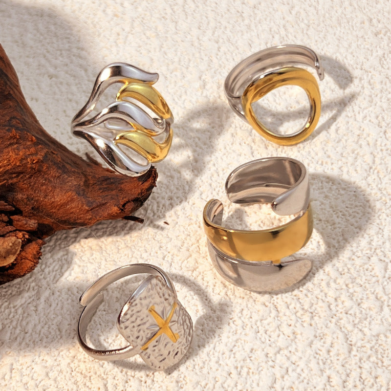 Wholesale geometric stainless steel ring does not fade light luxury ring