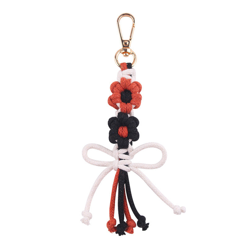 Wholesale Handwoven Cotton Rope Keychain Cartoon Flower Bow In Pink Korean Style Festival Gift