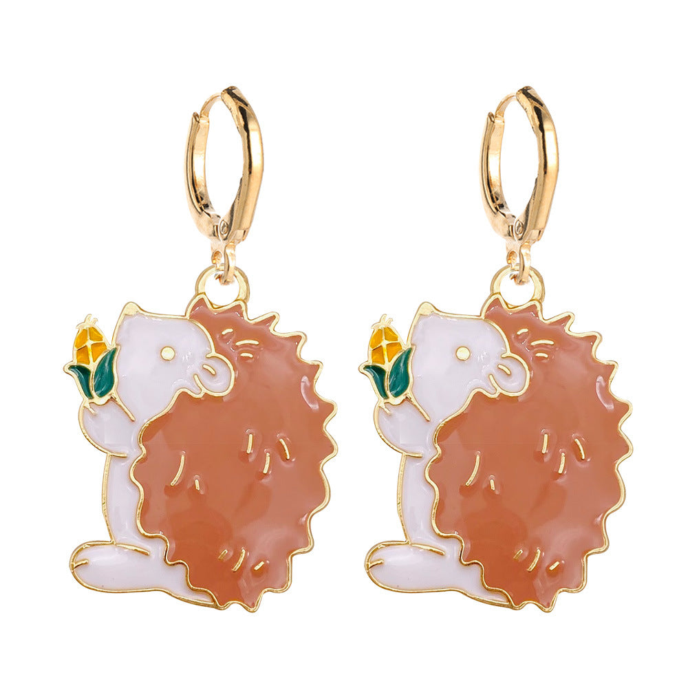 Wholesale Thanksgiving Cute Hedgehog Fox Scarecrow Pumpkin Wheat Alloy Oil Drop Earrings ACC-ES-ChenY050