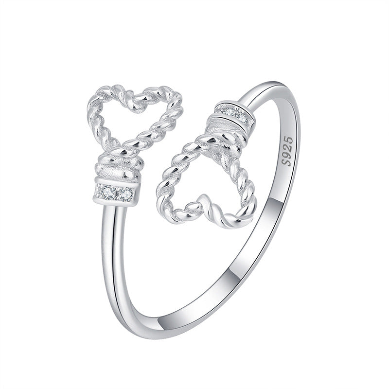 Wholesale s925 Sterling Silver Double Heart Ring
