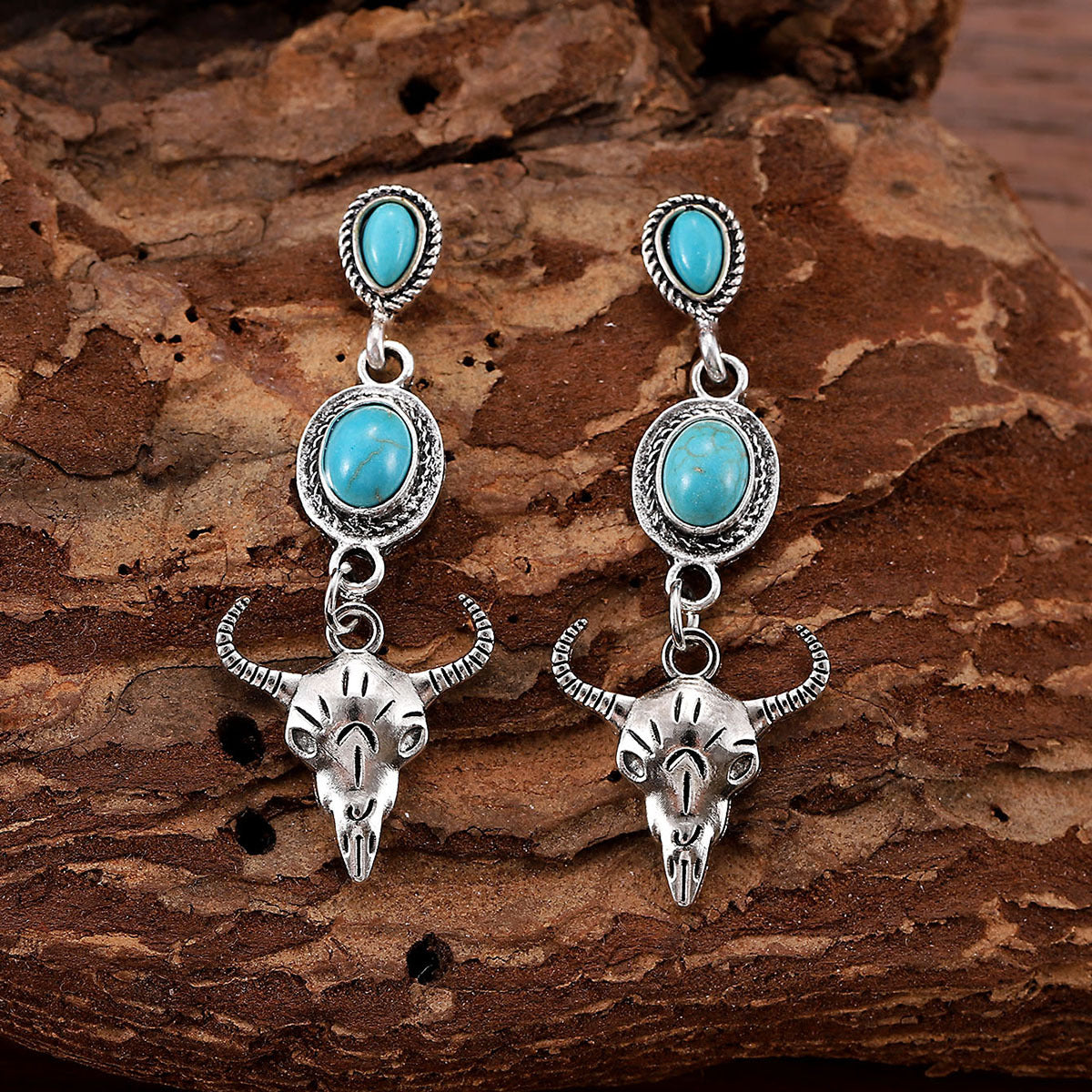 Wholesale Western cowboy retro oval metal earrings