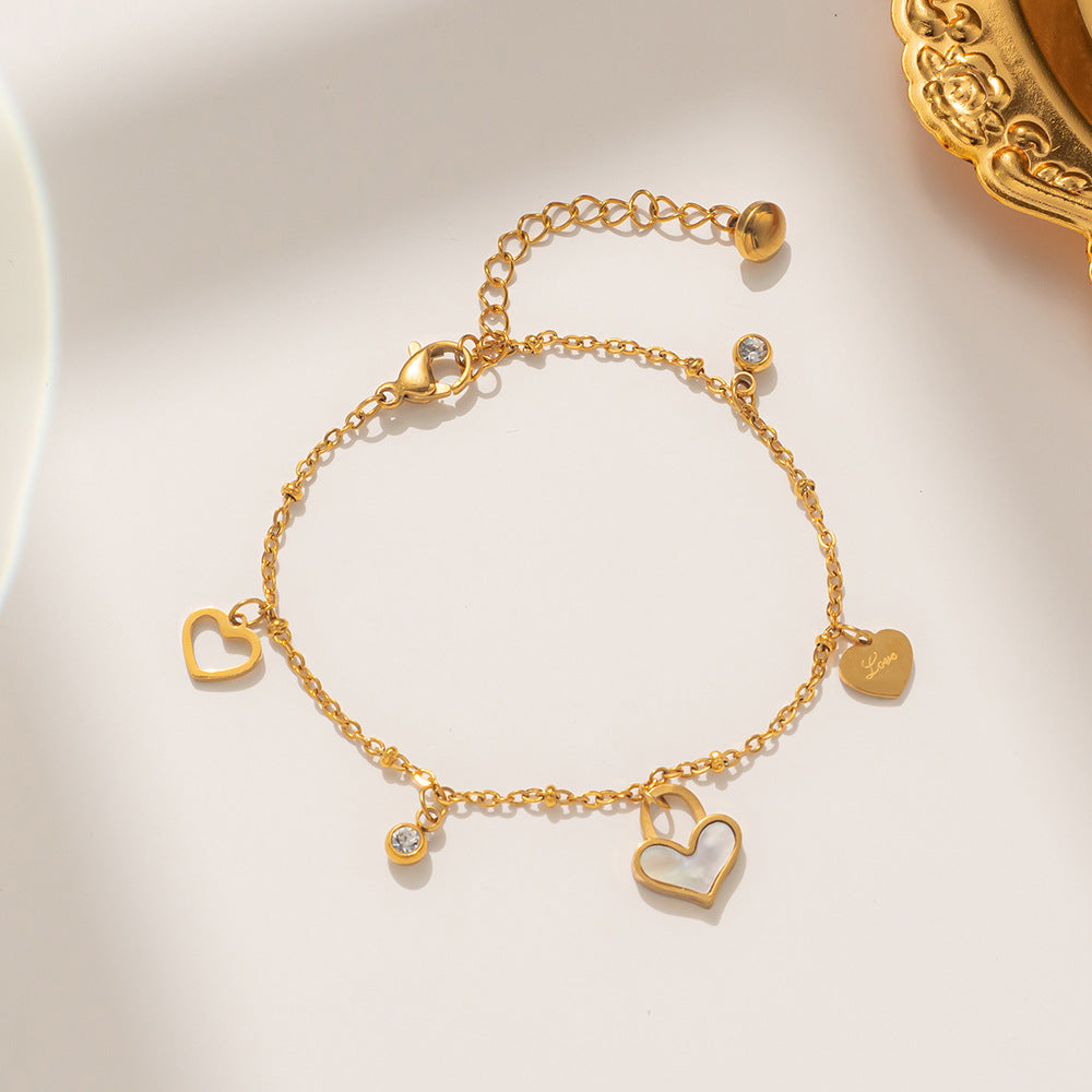 Wholesale Titanium Steel Bracelets with Diamond Beads Shell Hollow Heart Bracelets ACC-BT-Kucai001