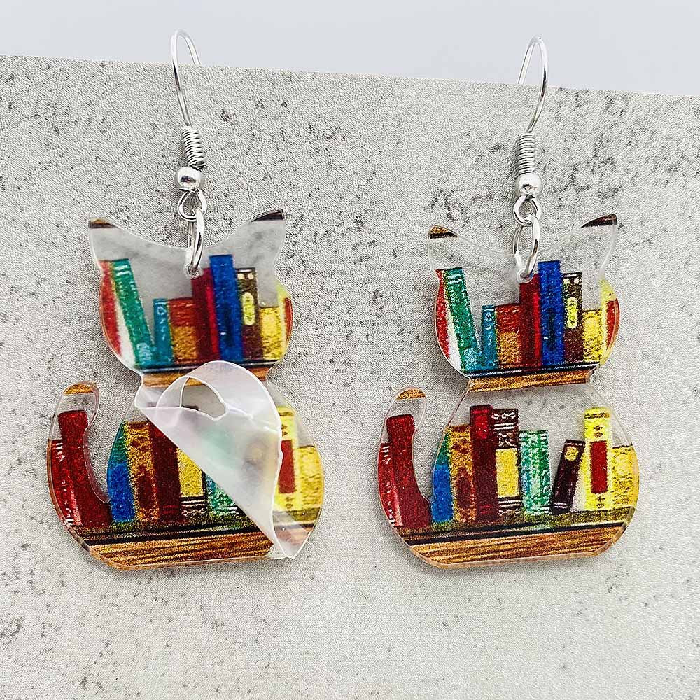 Wholesale Acrylic Teachers' Day Cat Dog Bookshelf Earrings ACC-ES-ChenY058