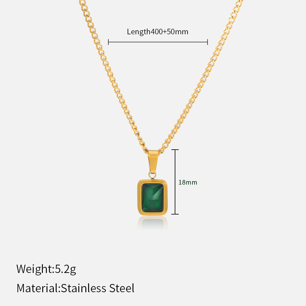 Wholesale  Retro Emerald Stainless Steel Necklace
