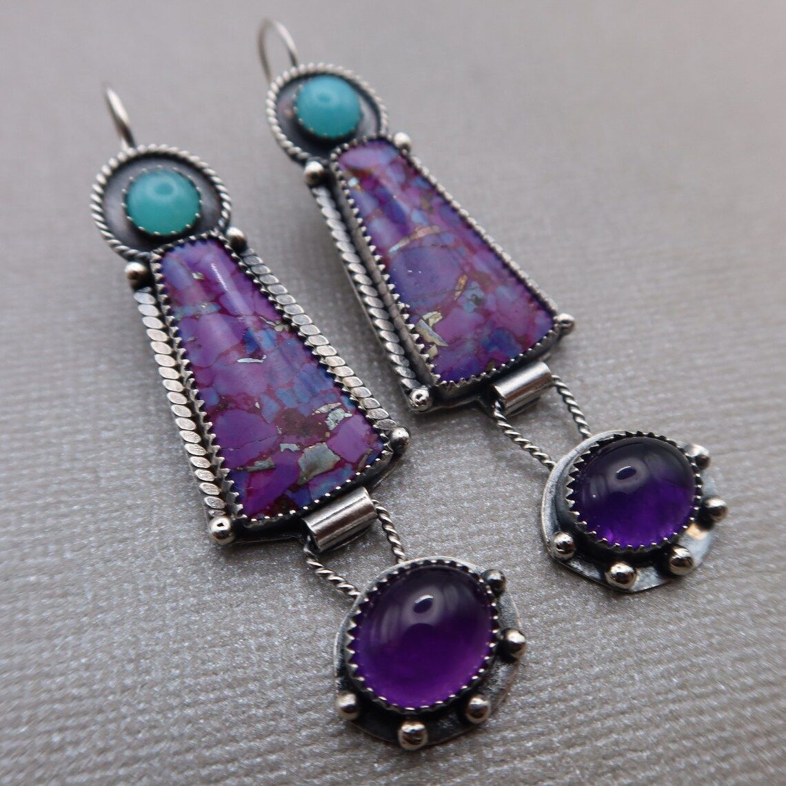 Wholesale Retro  purple charm enamel long earrings