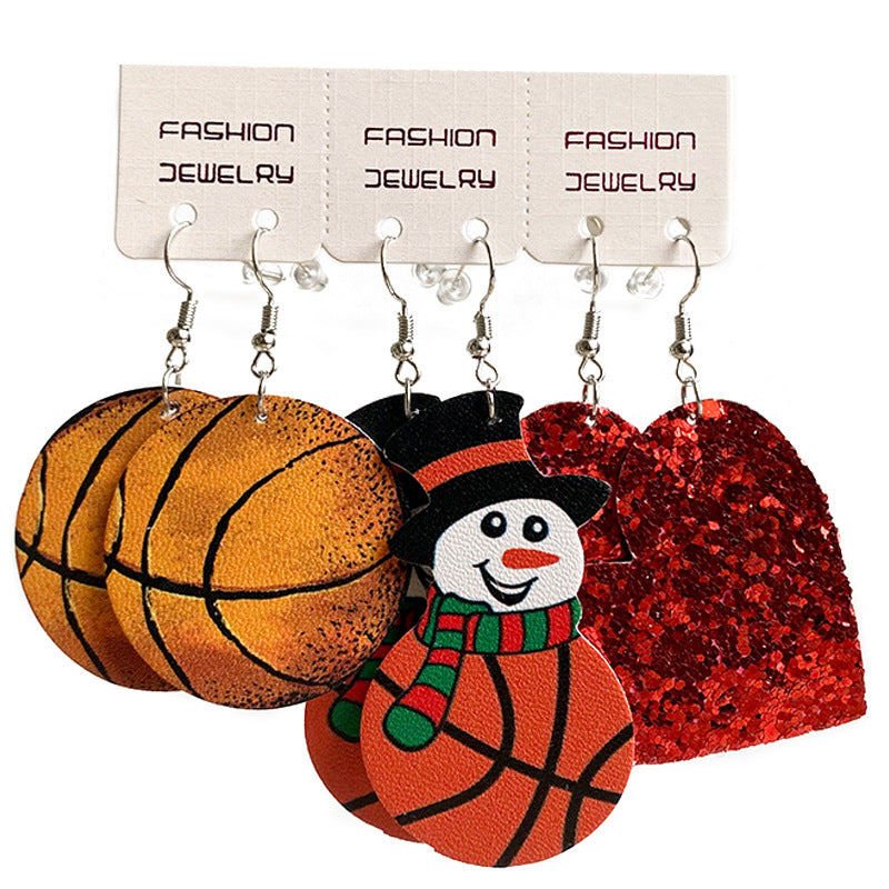 Wholesale 2 Sets Christmas Earrings Set Rugby Snowman PU Leather Earrings Set ACC-ES-HY134