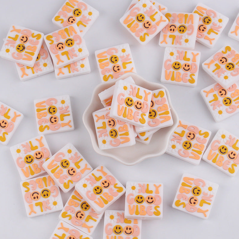 Wholesale 10pcs Cartoon Smiley Squares Silicone Beads Focal Beads DIY Beadable Pen Accessories ACC-BDS-GuangTian015