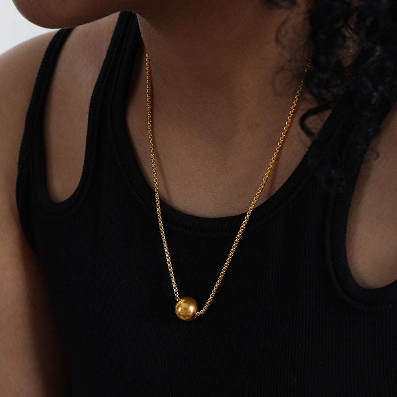 Wholesale Glossy Steel Ball Pendant Titanium Steel Gold Plated Jewelry Set Necklaces ACC-NE-Fangt003