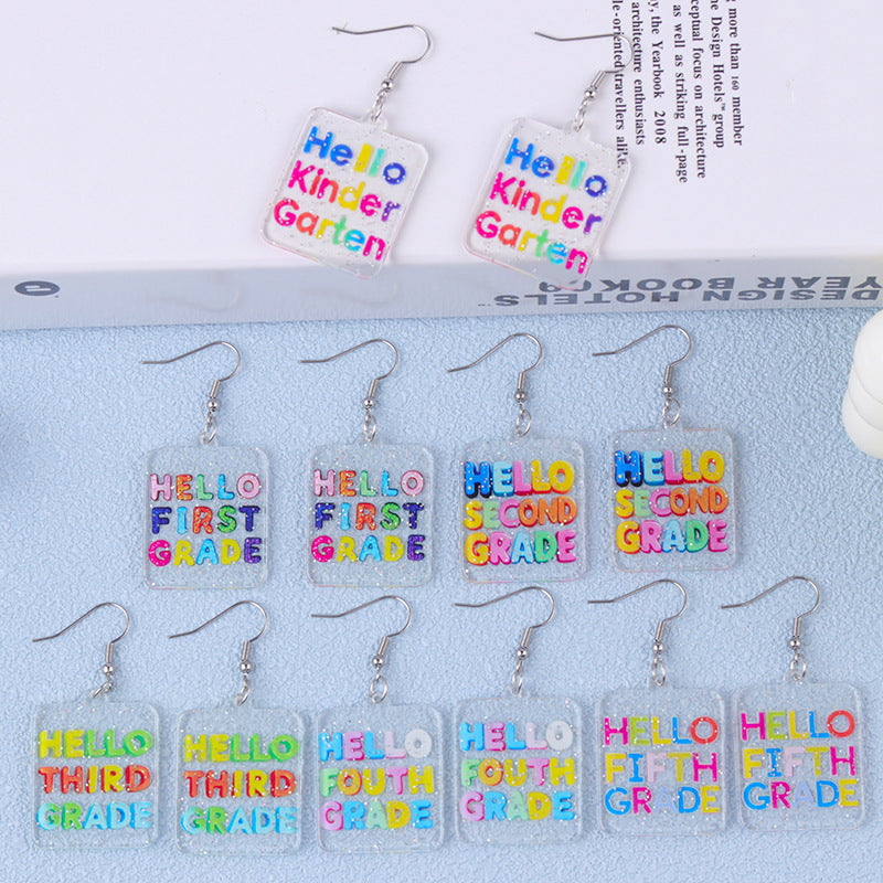 Wholesale Creative Teacher' s Day Earrings Transparent English Grade Acrylic Earrings