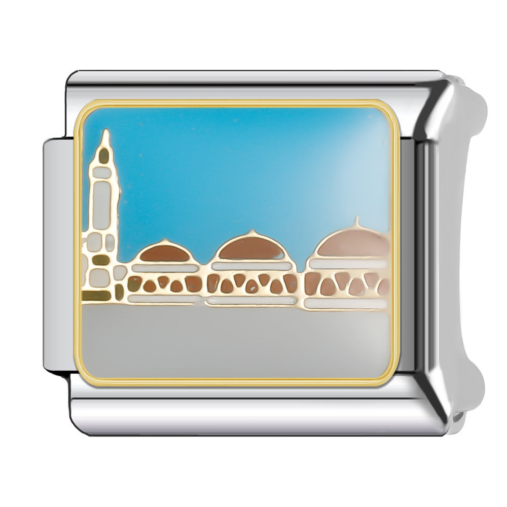 Wholesale Italian Charm Bracelet 9mm DIY Splicing National Tourism Scenic Logo Stainless Steel Composable Bracelet