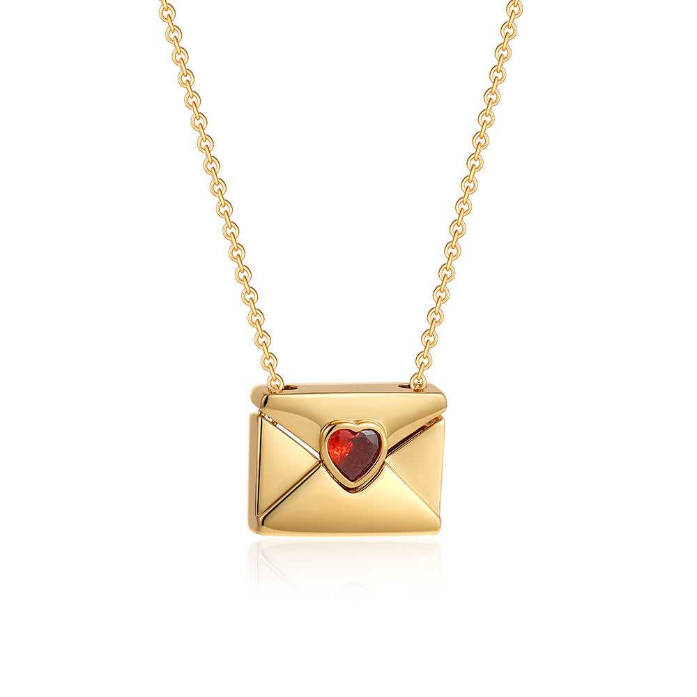 Wholesale 18K Gold Valentine's Day Red Zircon Love Envelope Box Pendant Open Photo Necklace