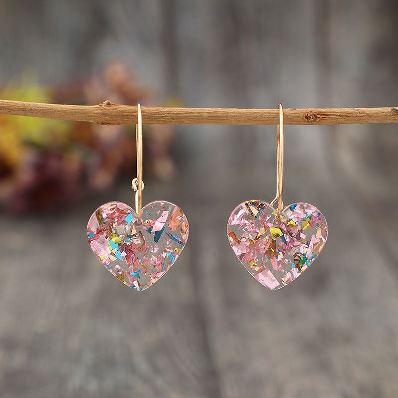 Wholesale Transparent Pink Heart Sequined Earrings For Women Trendy Valentine S Day Jewelry Accessory Casual Party Gift