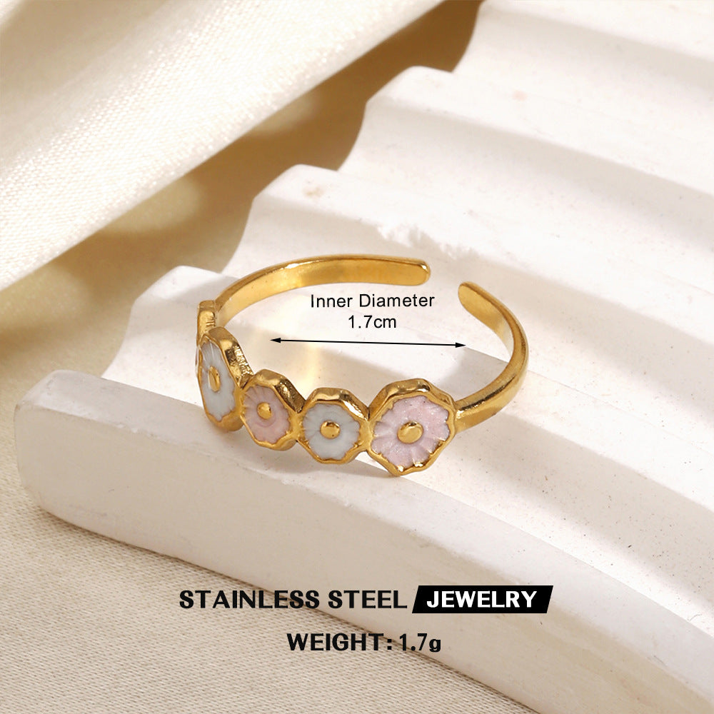 Wholesale Gold Plated Stainless Steel Colorful Enamel Floral Geometric Ring Trendy Fashion Accessory for Women
