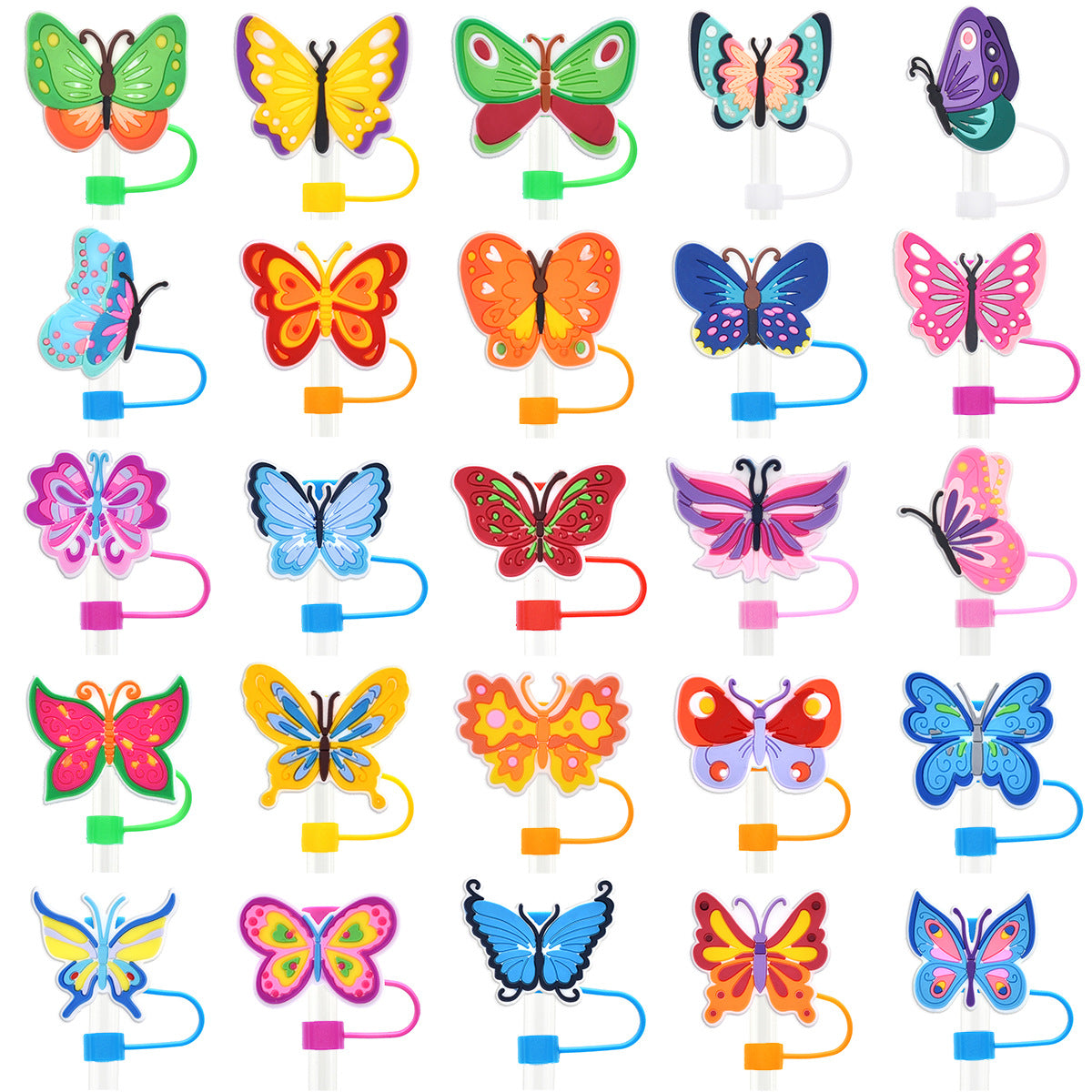 Wholesale Random 100pcs 10mm Straw Tube Cap Colored Butterfly PVC Soft Rubber Straw Plugs ACC-SCR-RYYY020