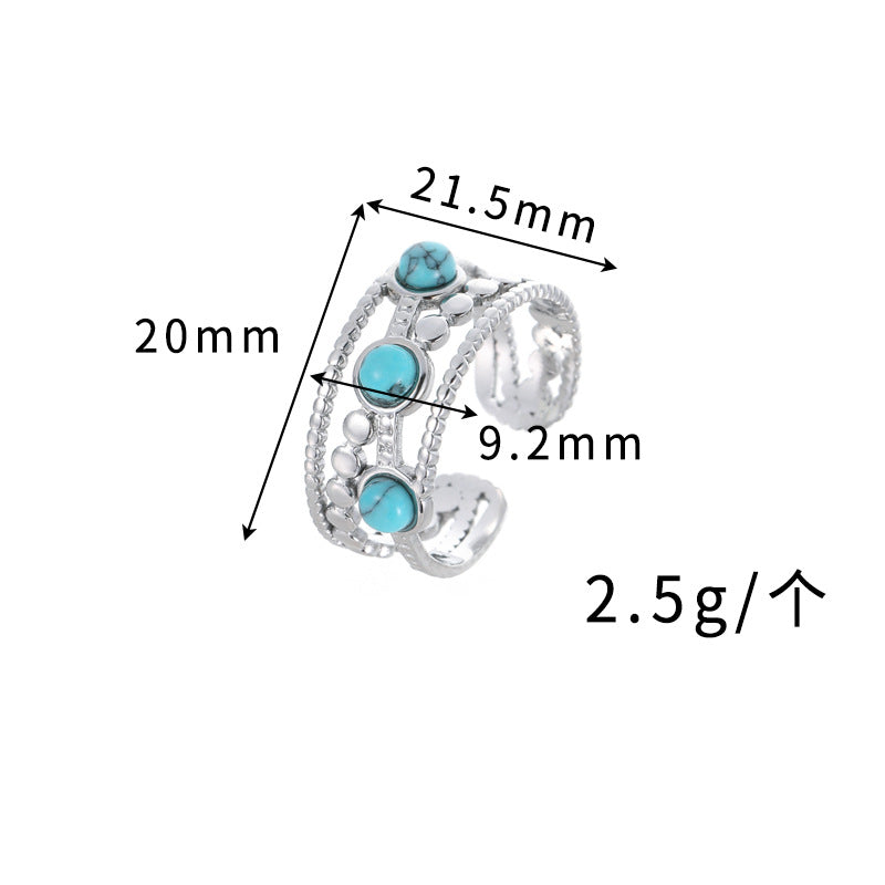 Wholesale Stainless Steel Vintage Turquoise Red Pine French Retro Ring Fashion Accessory