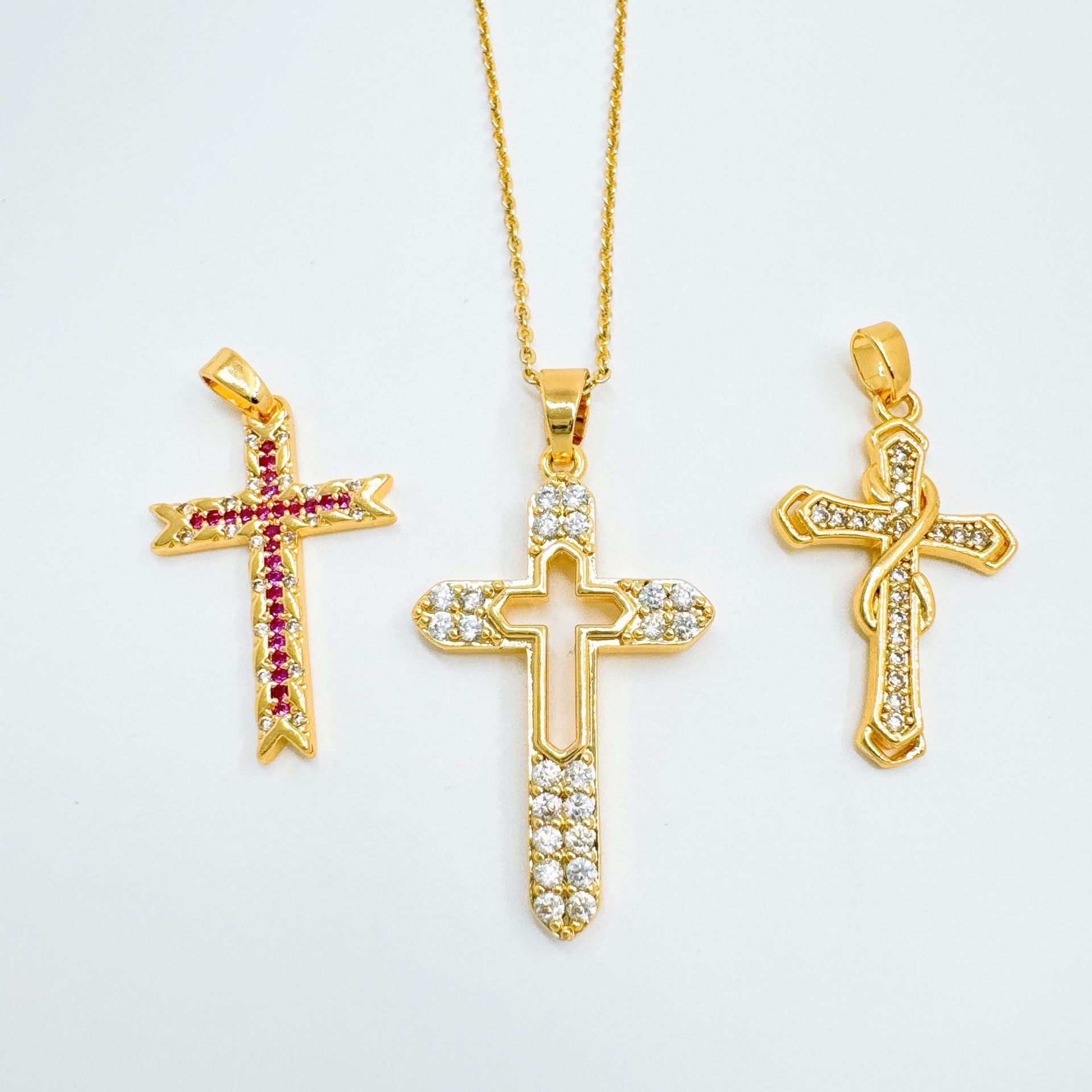 Wholesale Gold Plated Zircon Cross Necklace,  Sweet Cool Wind Style Fashion Jewelry Accessory for Women