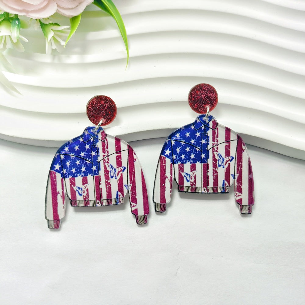 Wholesale American Independence Day Earrings Red White and Blue Flag Series Acrylic Sheet Earrings ACC-ES-Qiyu009