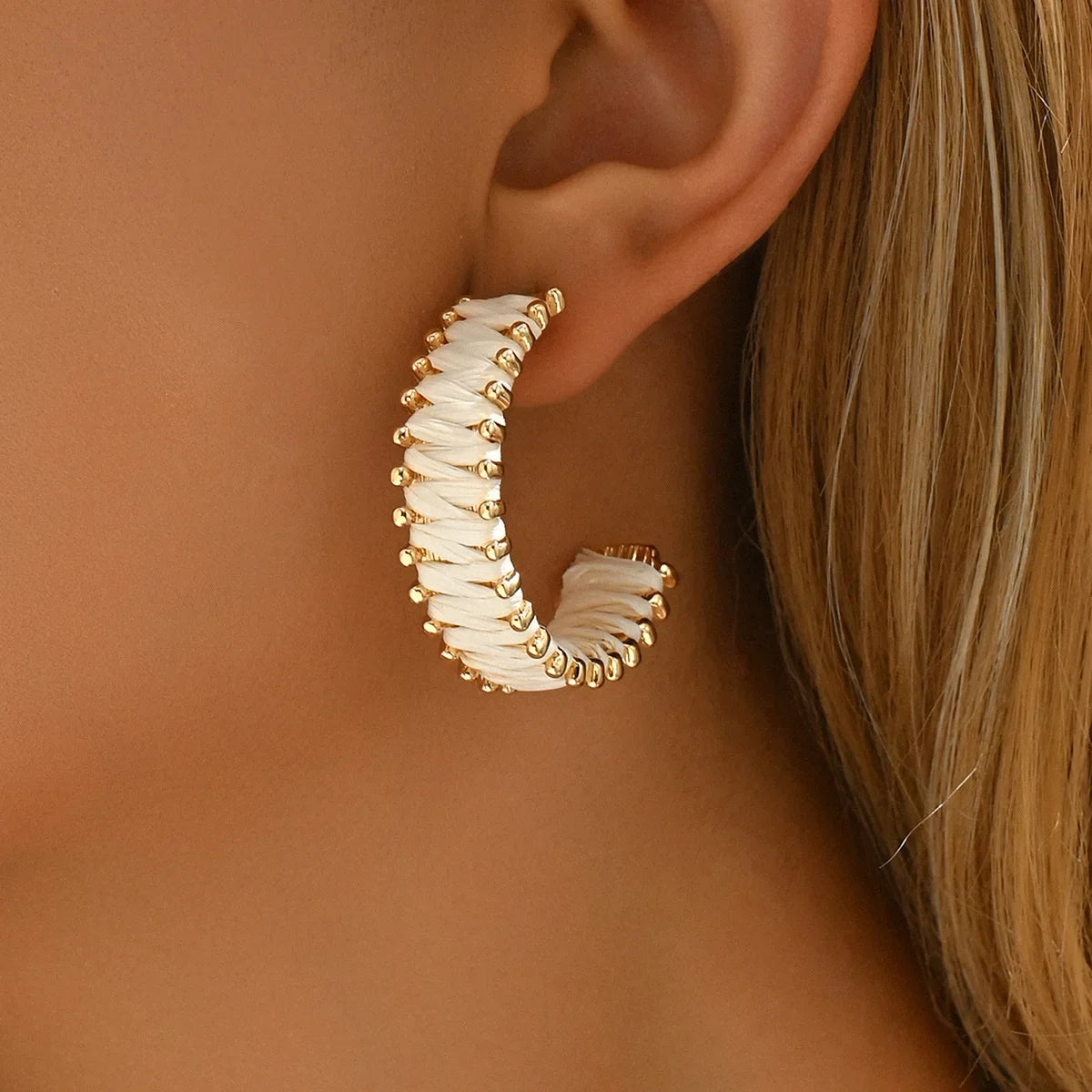 Wholesale Bohemian C- Shaped Rafi Grass Wrap Earrings