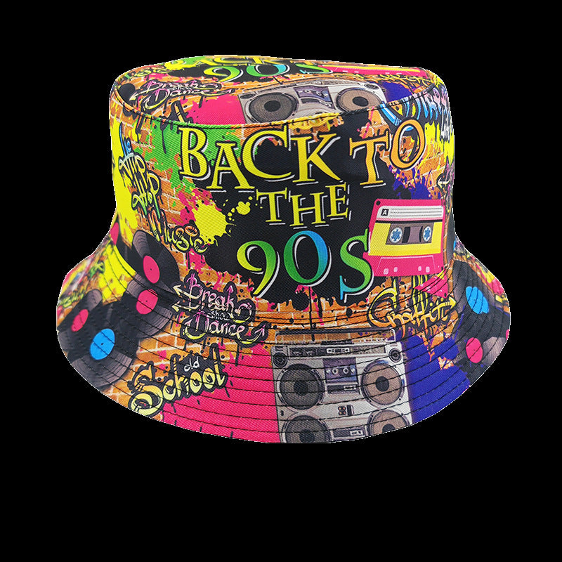 Wholesale Printed Cartoon Fisherman Hat,  Double-Sided Retro Sunshade,  Casual Outdoor Hat for Men Women