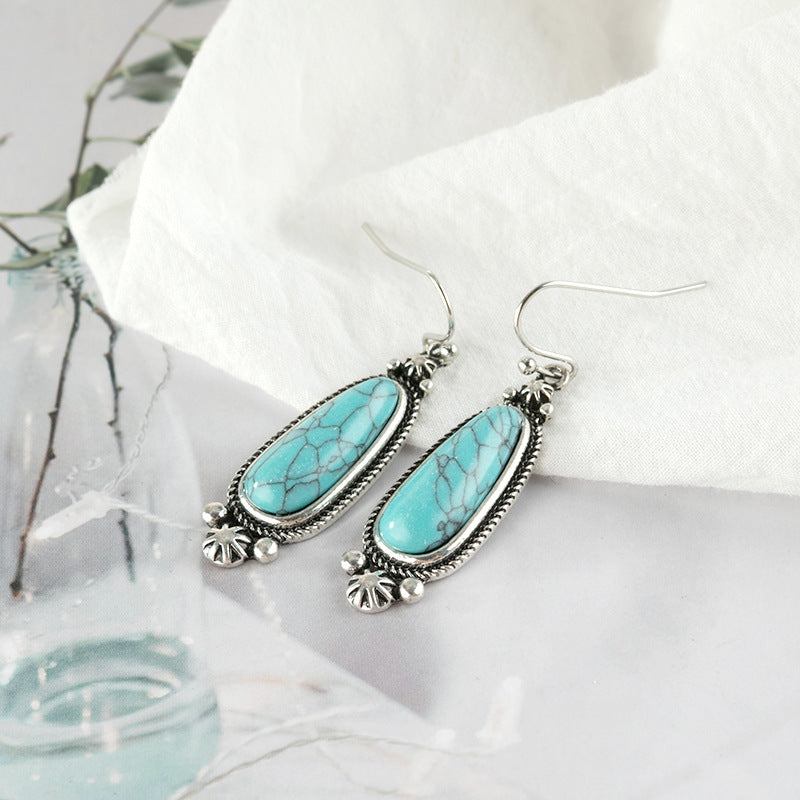 Wholesale Alloy Creative Lace Drop Turquoise Earrings - Retro Fashion Jewelry Accessory