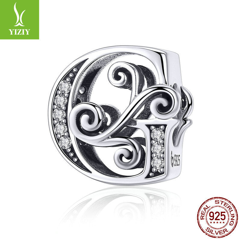 Wholesale 26 Letters DIY Beaded Bracelet Accessories Inlaid with Zircon Sterling Silver Beads Charms ACC-CHS-YinZhiyun001