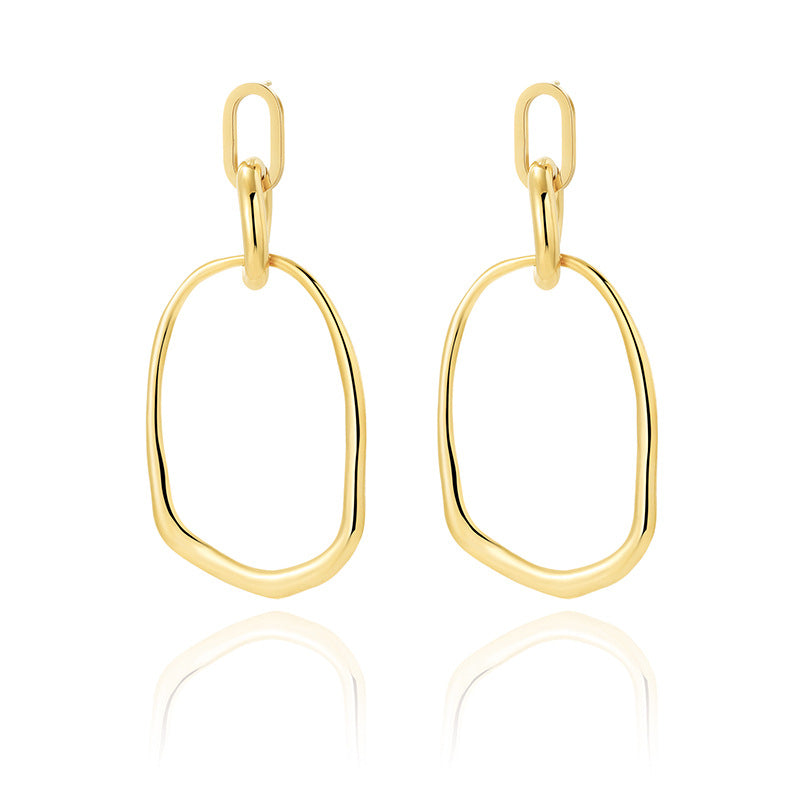 Wholesale  exaggerated Oval titanium steel earrings retro simple light luxury non-fading earrings