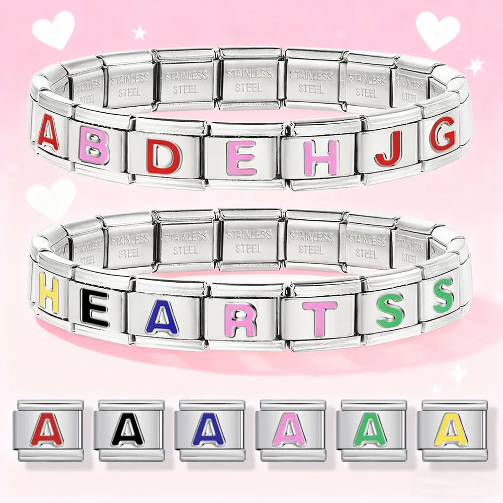 Wholesale 9mm Italian Charm Starter Bracelets DIY Letter Single Section Creative Stainless Steel Composable Bracelet