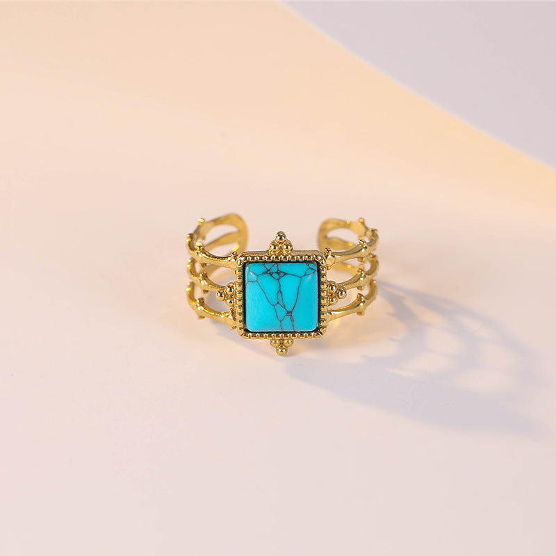 Wholesale Gold Plated Turquoise Bamboo Stainless Steel Open Ring ACC-RS-MiYi008