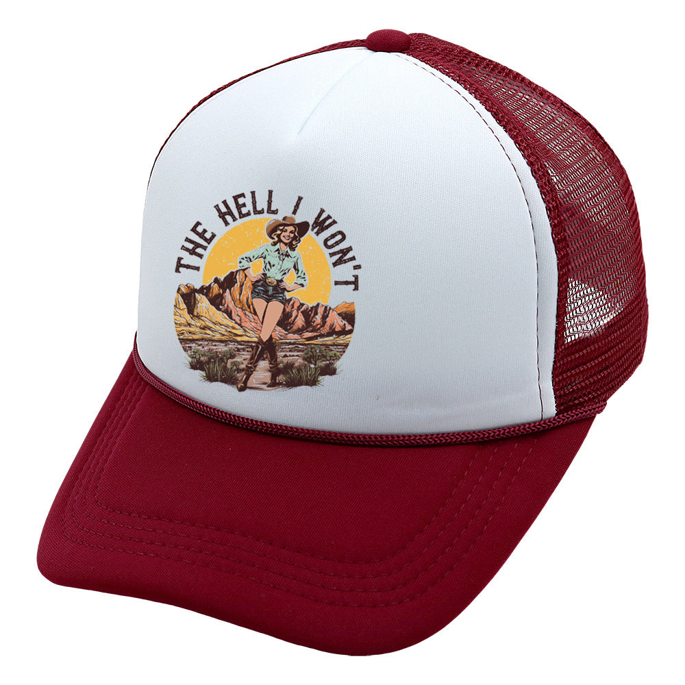 Wholesale Trucker Hat Western Style Cowboy Baseball Cap Printed Mesh Cap ACC-HT-HaiPu013