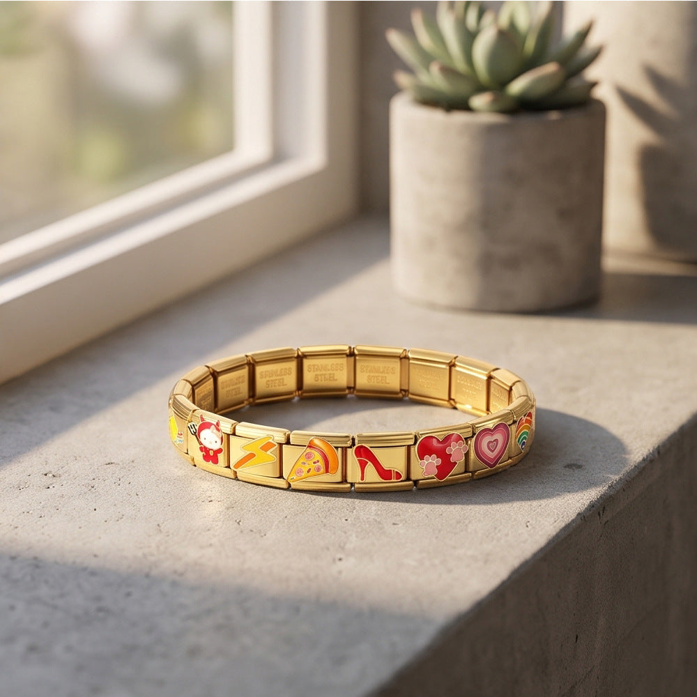 Wholesale Gold Stainless Steel Star Enamel Stretch Bracelet Italian Style Modular Jewelry Accessory For Gift And Resale
