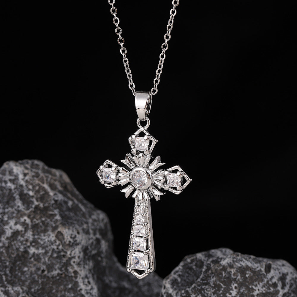 Wholesale Stylish Cross Pendant Necklace For Women Gold Plated Copper With Zircon Fashion Accessory Gift