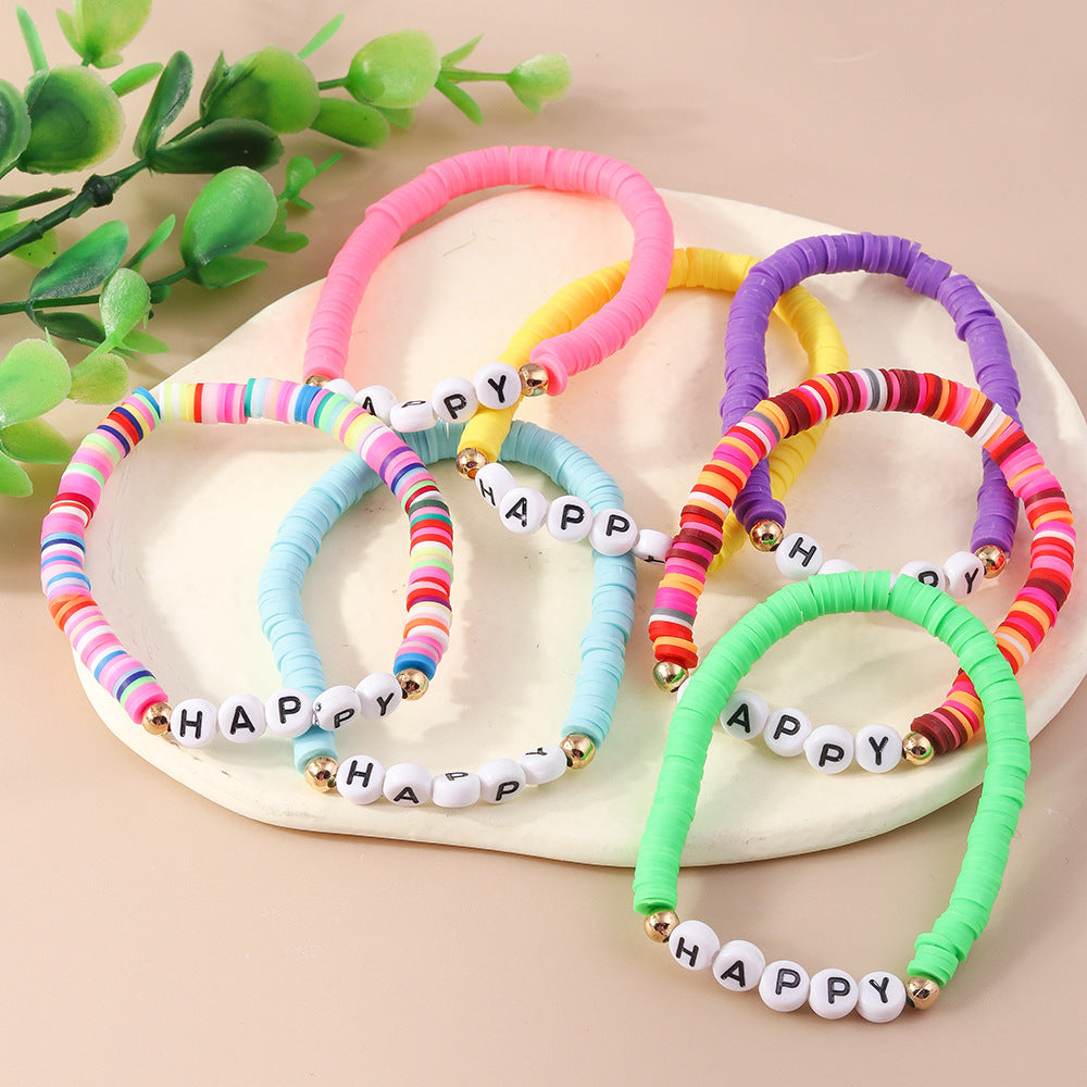 Wholesale Random Soft Pottery HAPPY Letter Bracelet ACC-BT-YueSen004
