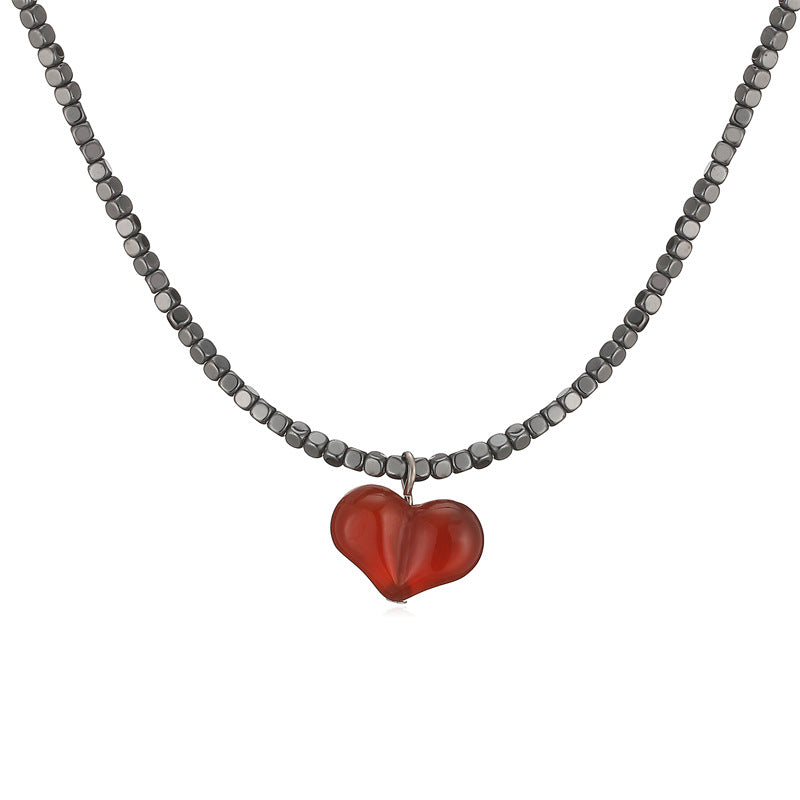 Wholesale Gold Plated Copper Black Stone Bead Necklace With Butterfly Heart Key Pendant Boutique Resale Jewelry For Women