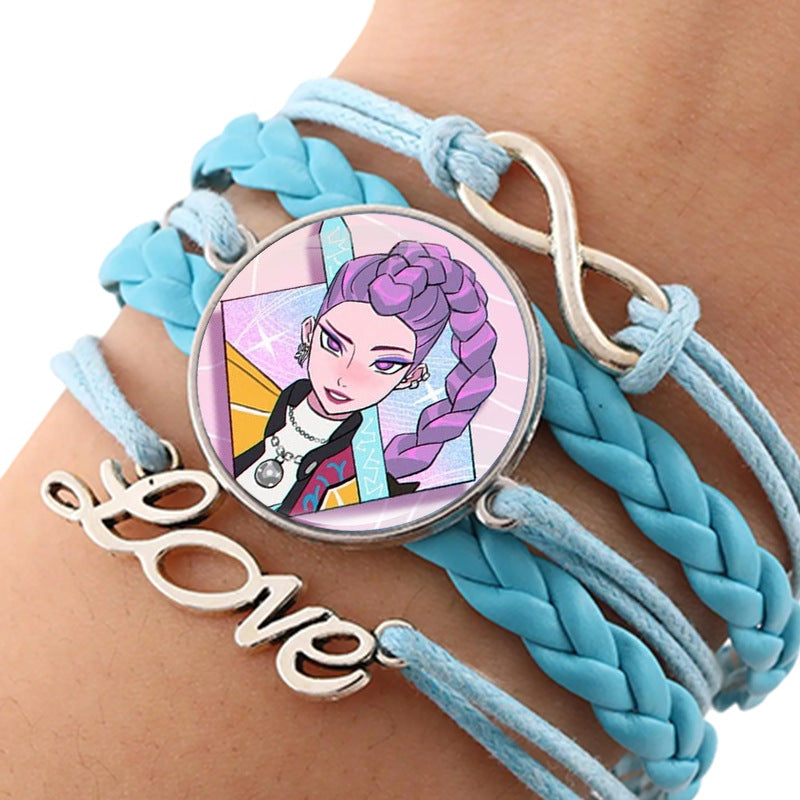 Wholesale kpop anime leather multi-layer blue braided hand jewelry