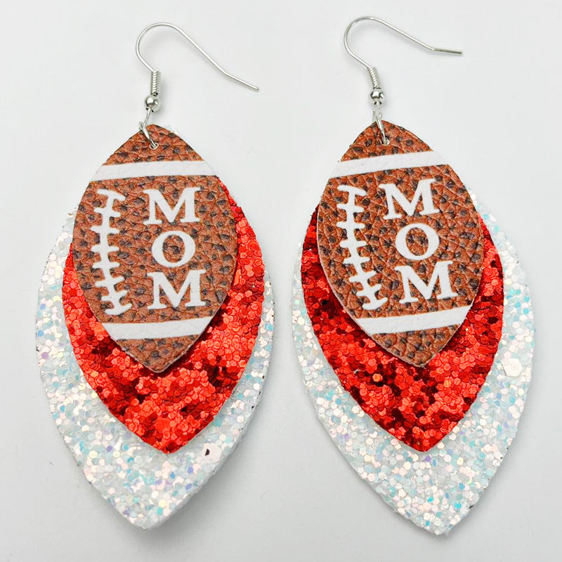 Wholesale 2pairs/pack Sports Style MOM Football Sequin Leather Earrings Mother's Day ACC-ES-HY120