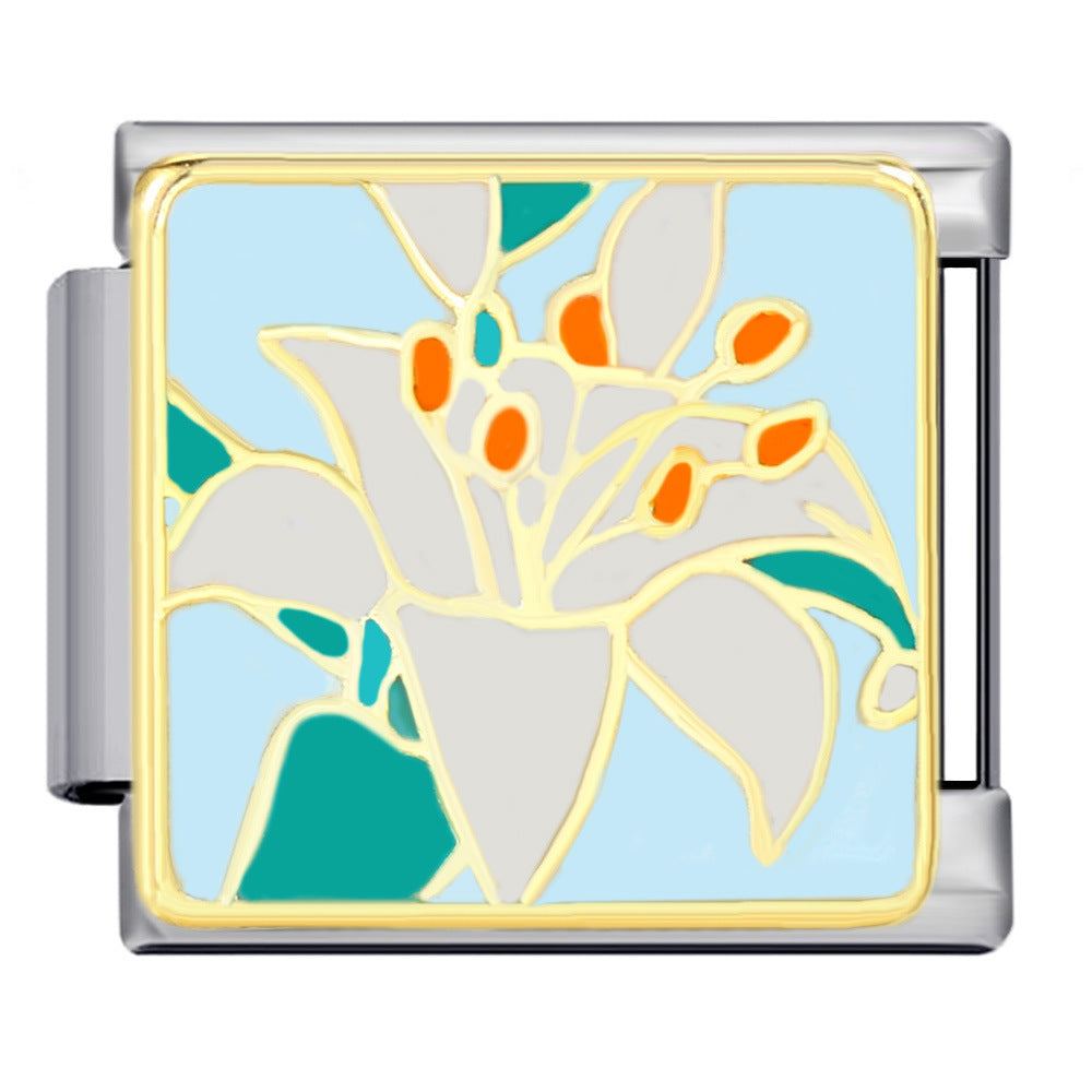 Wholesale Italian Charm Bracelet 9mm DIY Splicing Flower Series Stainless Steel Composable Bracelet