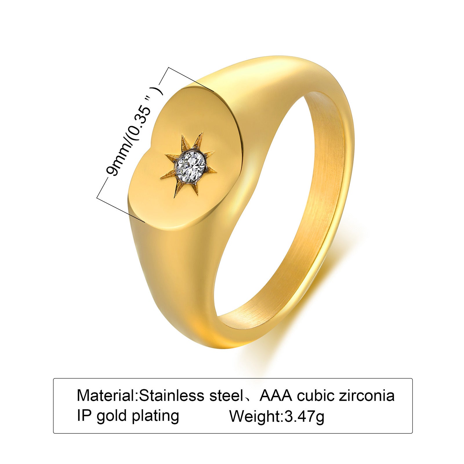Wholesale Stainless Steel Zircon Ring Gold Heart Shape Ring ACC-RS-HuaLanXin004