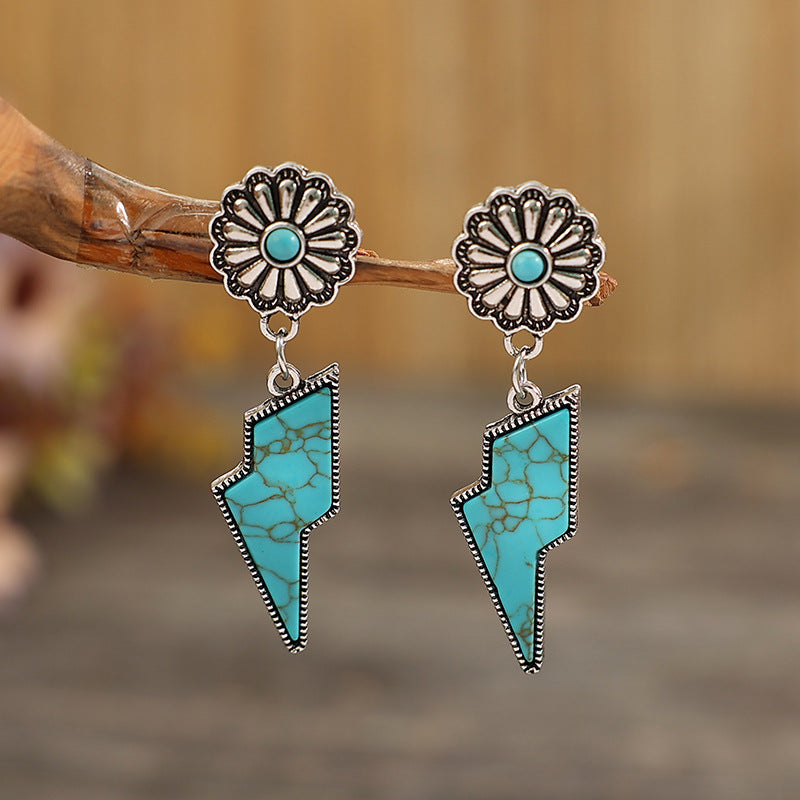 Wholesale Alloy Electroplated Green Lightning Turquoise Earrings for Party Wear