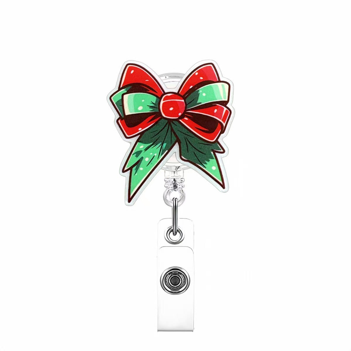 Wholesale retractable easy-pull buckle acrylic Christmas bow  Badge Reels