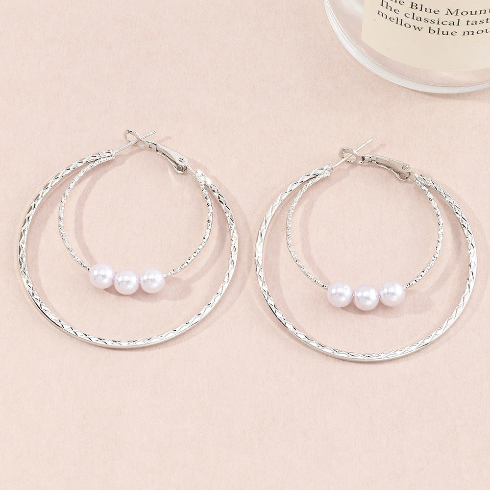 Wholesale double ring pearl pendant women's earrings