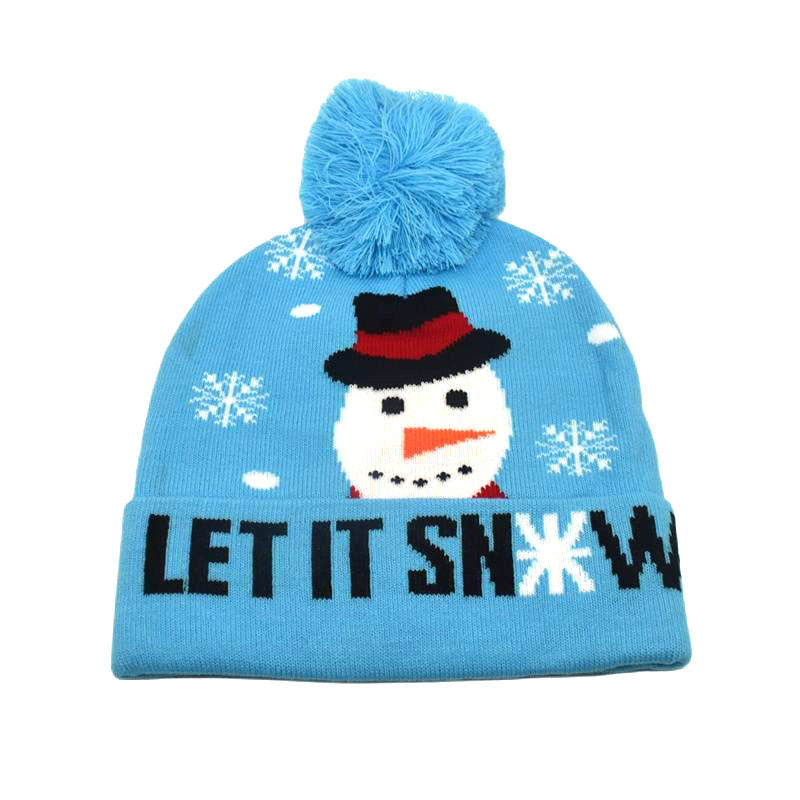 Wholesale Winter warm hat with fur ball Christmas elk knitted beanie