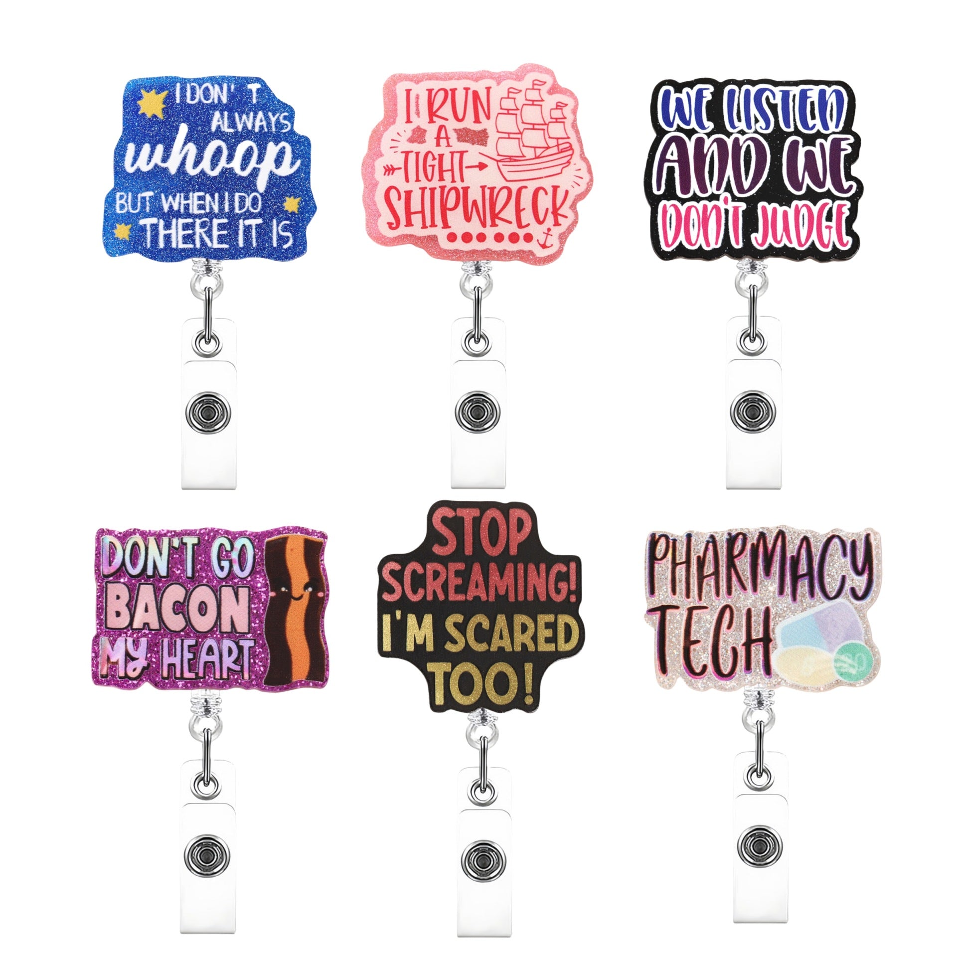 Wholesale Fun Phrases Acrylic Retractable Clip Badge Keychain