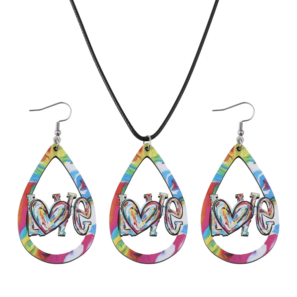 Wholesale Wooden Valentine' s Day Heart Earrings and Necklace Set