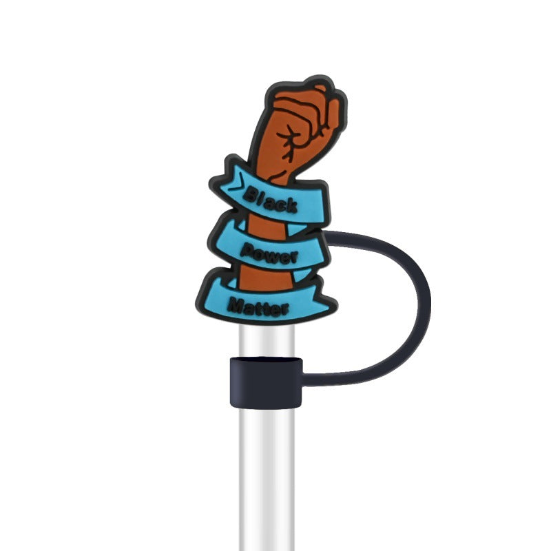 Wholesale 100pcs randomly black girl fashion series straw covers,  10mm soft silicone straw tube cap.