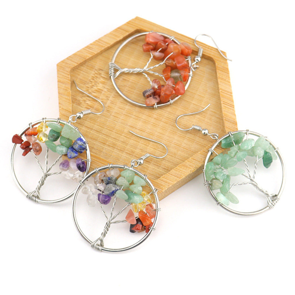 Wholesale Natural Stone Earrings Colorful Stone Raw Stone Wrap Earrings Mother's Day Gift Crystal Earrings ACC-ES-Qianc001